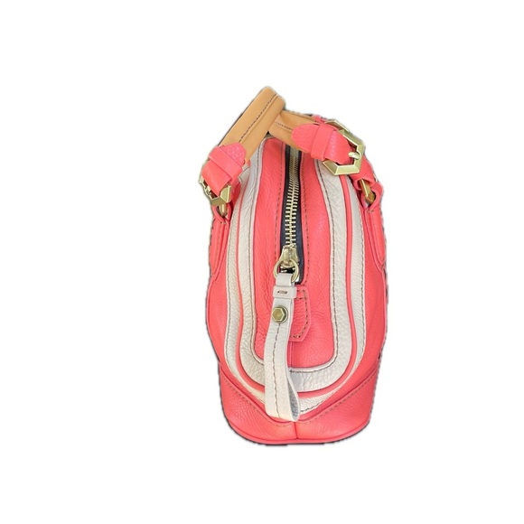 OrYANY Vintage Leather Handbag in Coral with Cream Accents. Like New Condition! - Picture 2 of 10